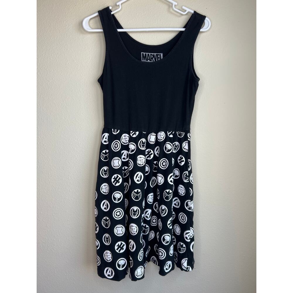 Her Universe Marvel Avengers Icon Print Tank Dress Black White SZ Medium Cosplay